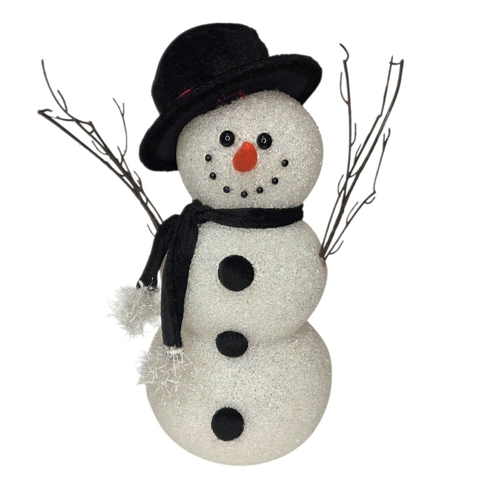 Melted Popcorn Vintage Snowman Figurine Tall Christmas Holiday Decor